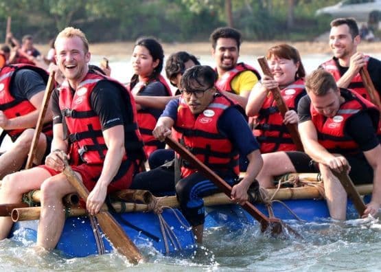 Lizard Global team shows teamwork in a team building activity