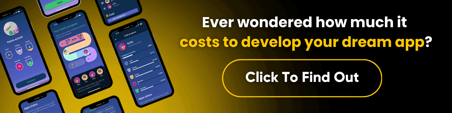 Enterprise mobile app development agency cost estimation banner with app UI screens