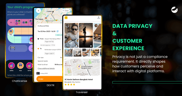 Enterprise mobile app interface demonstrating impact of data privacy on customer experience