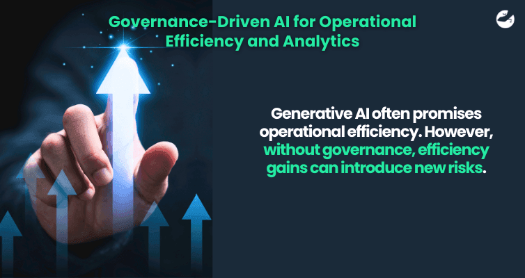 Hand pointing upward at growth arrow graphic symbolizing AI-driven operational efficiency supported by structured governance and analytics monitoring.