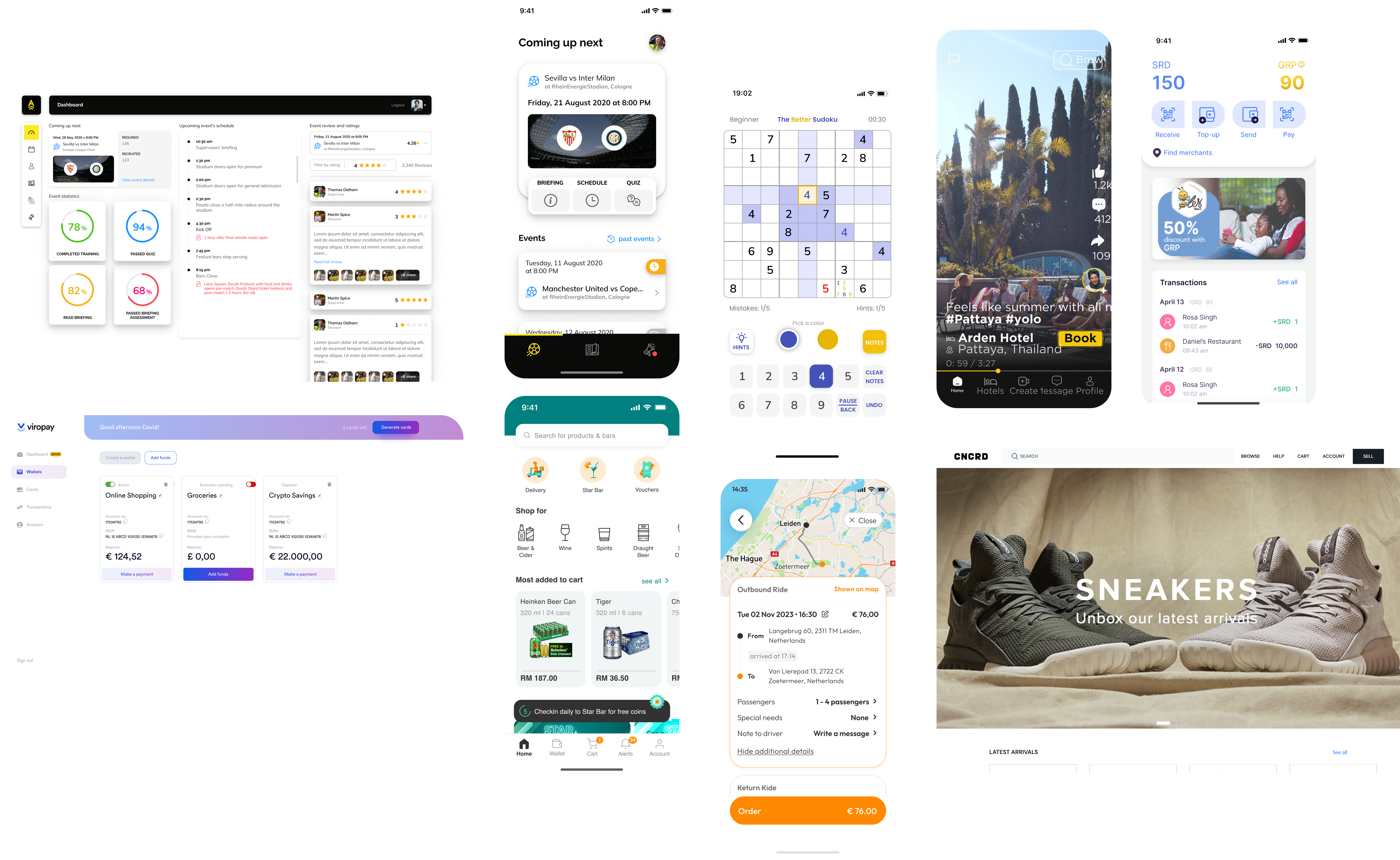 A compilation of differnt ui/ux project mockups